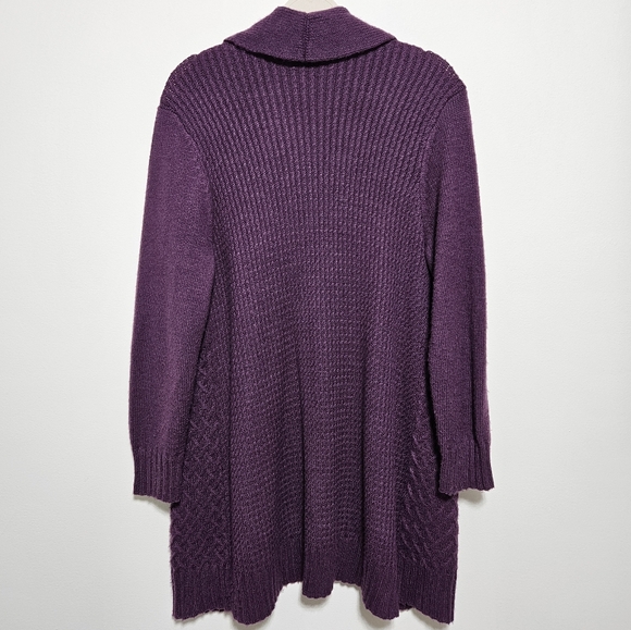 Chico's Cable Knit Womens Sweater Cardigan Duster Warm Cozy Cotton Bl. Purple L - Picture 5 of 11